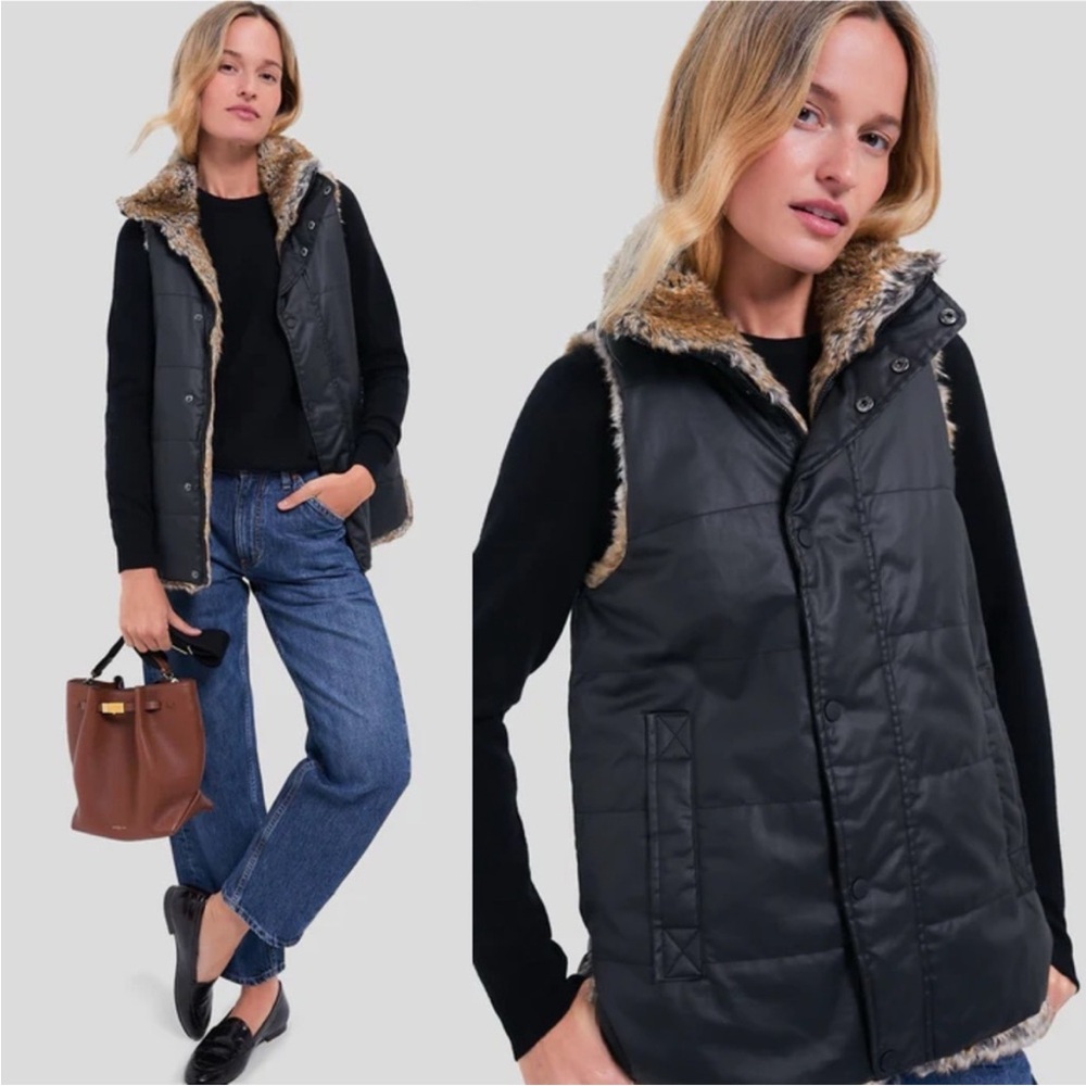 Tuckernuck Emilia Wax Fur Reversible Vest Black with Brown Fur Women Medium